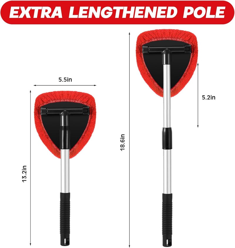 Potchen 8 Pcs Car Windshield Cleaner Tool Kit with Extendable Handle, Microfiber Towel Pads, Brush, Empty Spray Bottle for Auto Glass Wiper Suvs Rvs & Home Windows(Red) - Image 3